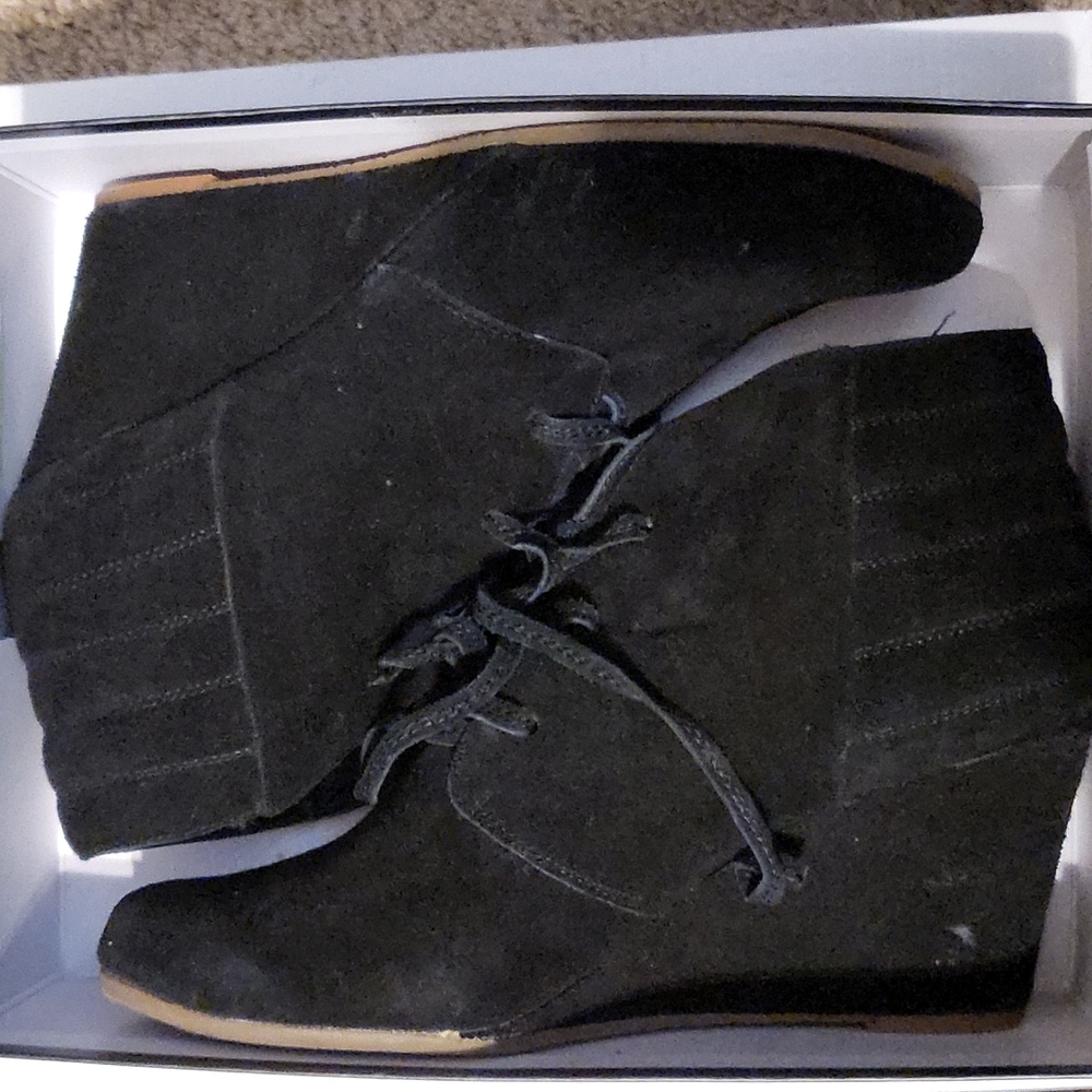 Size 13 Black Suede Wedge Bootie